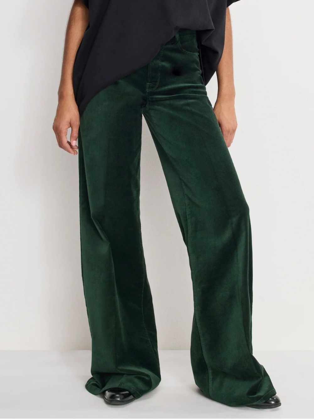 Good American Velvet Good Waist Palazzo Pants in Pine Green